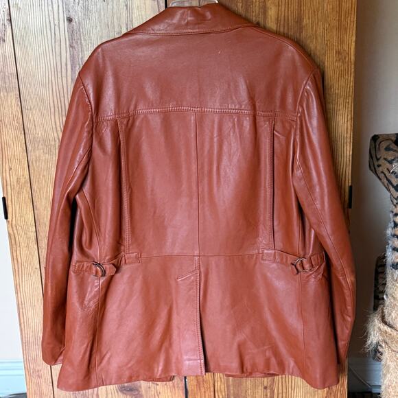 Reed Sportswear Cognac Leather Blazer Jacket size 46. 1970s Style Made in Turkey - Picture 2 of 10